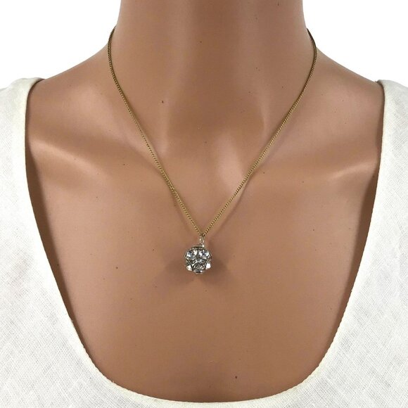 Large Rhinestone Covered Sphere Gold Tone Chain 16 Inch Length - Picture 1 of 1